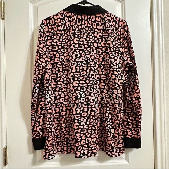KARL LAGERFELD PARIS PINK BLACK ANIMAL PRINT‎ LONG SLEEVE BUTTON UP SHIRT LARGE - Picture 4 of 12